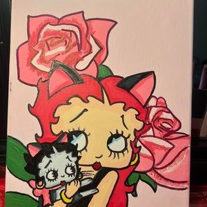 Cherry pink Betty Boop holding kitty painting 8x10 canvas